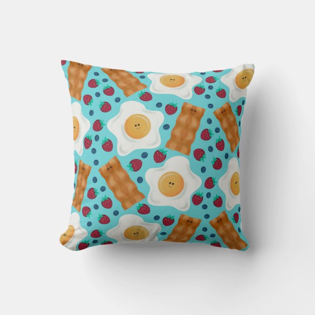 Coussin Cute Blue Eggs Bacon Strawberries Blueberries  (Recto)