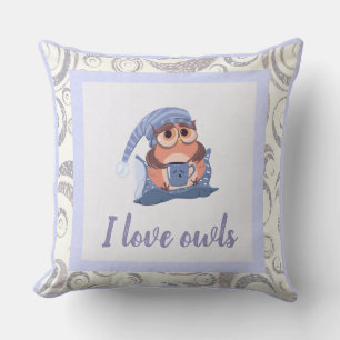 Coussin Cute Blue Grey Baby Owl Casquette mignonne Aimer A