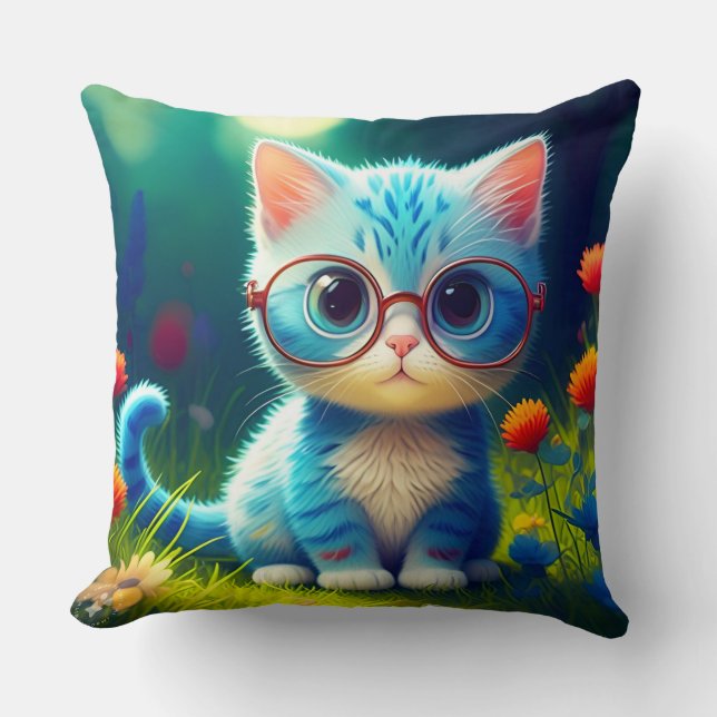 Coussin Cute Blue Kitten Portant des lunettes-276548 (Recto)
