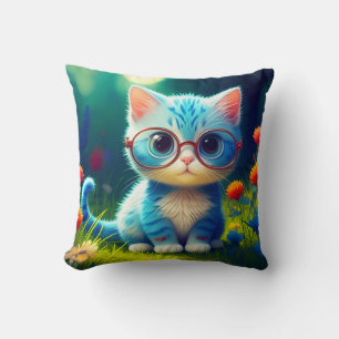 Coussin Cute Blue Kitten Portant des lunettes-276548