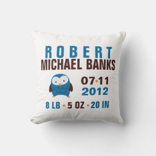 Coussin Cute Blue Owl Faire-part de naissance