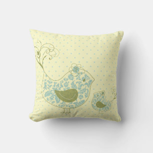Coussin Cute Blue Tourbillonnant Maman & Baby Bird Whimsic