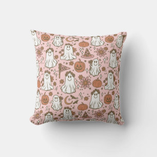 Coussin Cute Boho Halloween Fantômes Citrouille rose Flora