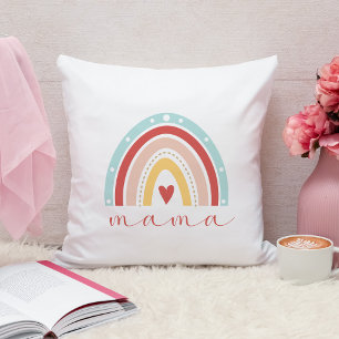 Coussin Cute Boho Rainbow Heart Mama Maman Fête des mères