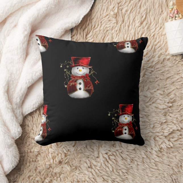 Coussin Cute bonhomme de neige en Velours rouge Noël (Couverture)