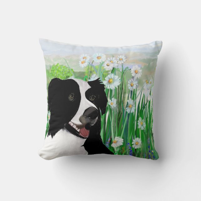 Coussin Cute, Border Collie Daisies Wall Art Poster (Recto)