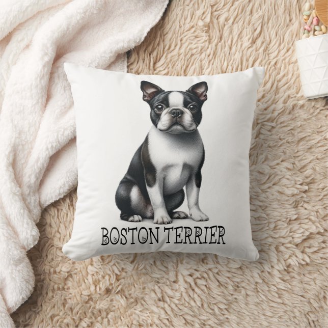 Coussin Cute Boston Terrier Cadeau Black White Chien Chien (Couverture)