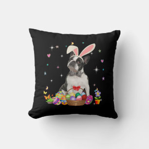 Coussin Cute Boston Terrier Jour de Pâques Oeufs de lapin