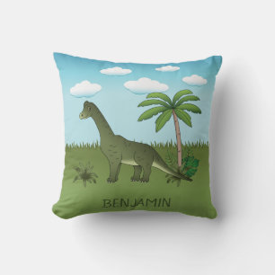 Coussin Cute Brachiosaurus Dinosaur Blue Sky Nom personnal