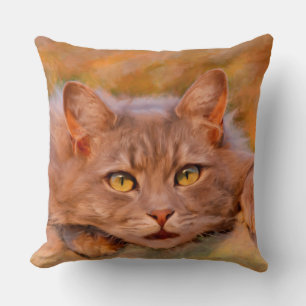 Coussin Cute Brown Chat Aquarelle Huile peinture