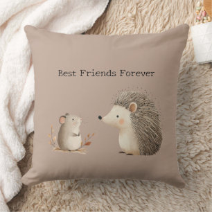 Coussin Cute Brown Cream Hérisson Souris Meilleurs amis