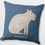 Coussin Cute Capybara Personnalisé<br><div class="desc">Un capybara amusant sur un arrière - plan vert turquoise pour les amoureux des animaux et de la faune. Art original de Nic Squirrell. Modifiez ou supprimez le nom à personnaliser.</div>