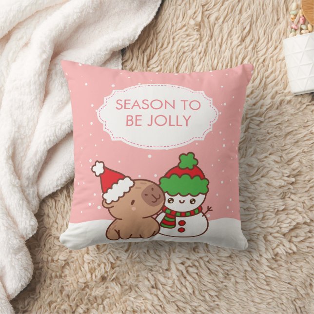 Coussin Cute Capybara & Snowman (Couverture)