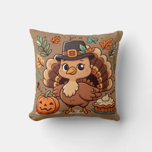 Coussin Cute caricature Thanksgiving dinde et citrouille