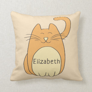 Coussin Cute Cartoon Chat Ajouter un nom   Beige