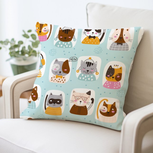 Coussin Cute Cartoon Chats Coussin, Faces de Chat Drôle (Créateur téléchargé)