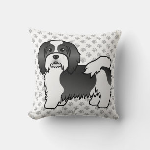 Coussin Cute Cartoon Chien & Paps Havanais Noir Et Blanc