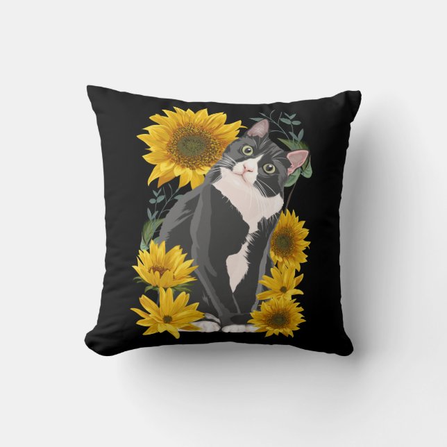 Coussin Cute Cat and Sunflower Jardin Feline Amour (Recto)