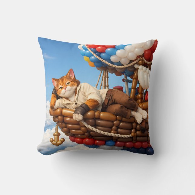 Coussin Cute Cat Balloon Adventure Kids Pillow Decor (Recto)