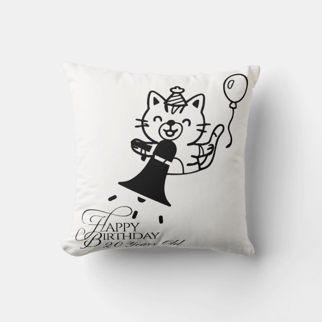 Coussin Cute Cat Happy Birthday Throw Pillow (Recto)