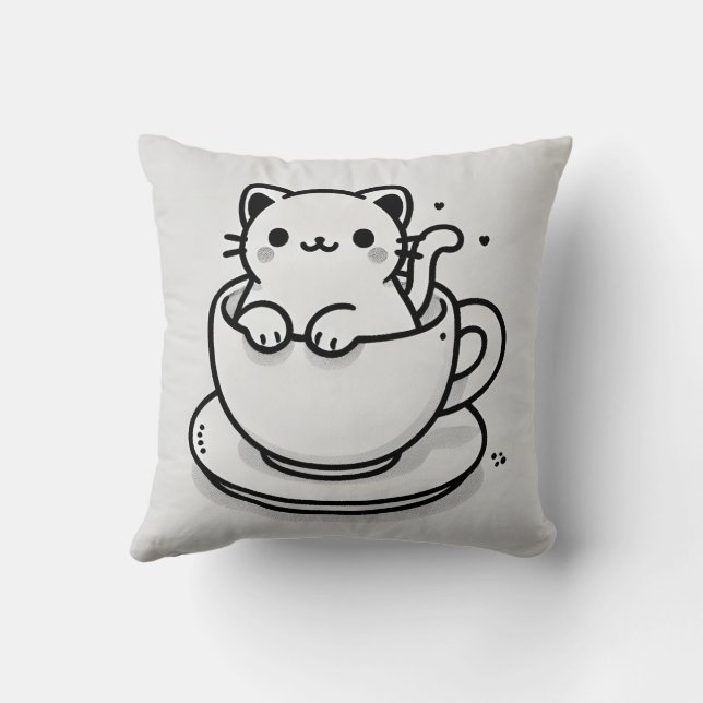 Coussin Cute Cat in Teacup Throw Pillow (Verso)