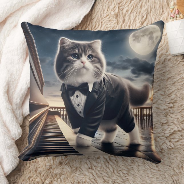 Coussin Cute Cat Pawdigy joue une sonate au clair de lune (Couverture)