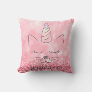 Coussin Cute Caticorn Pailleté rose