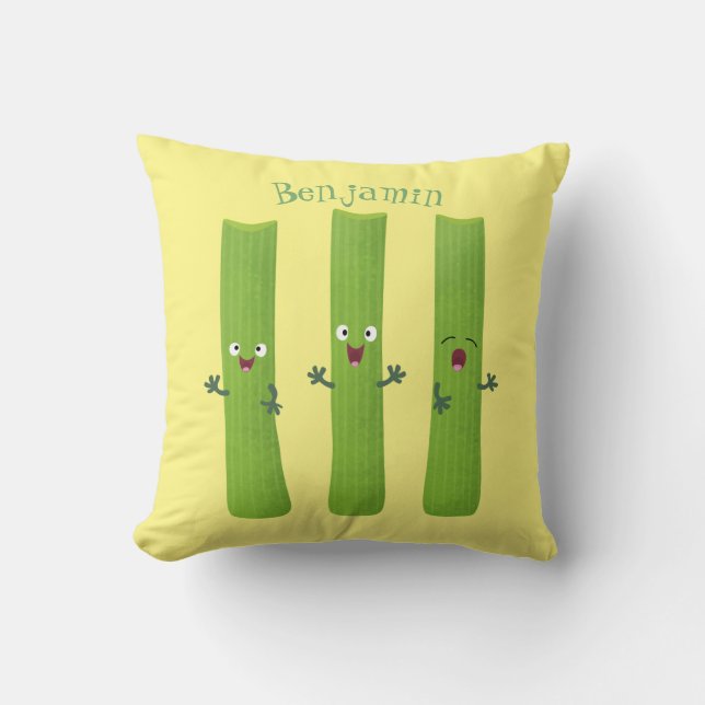 Coussin Cute céleri bâtons trio caricature légumes (Recto)