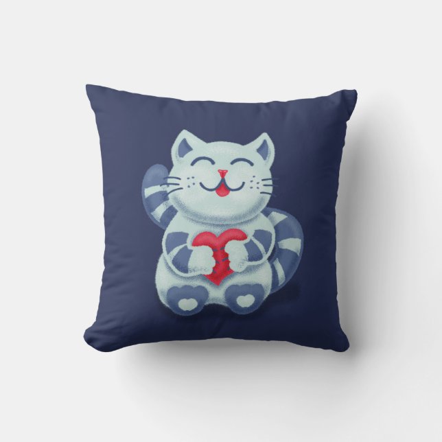 Coussin Cute chat Blue Valentine Enfants (Recto)