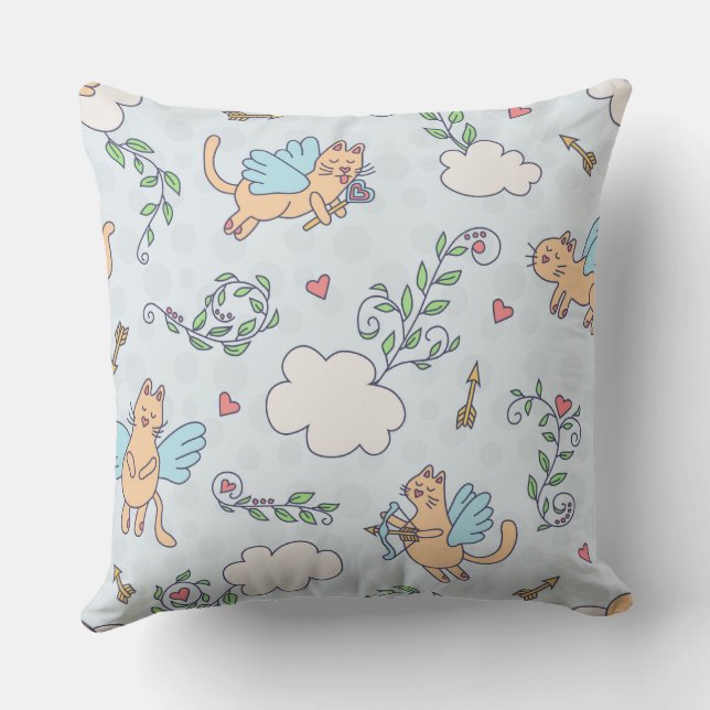 Coussin Cute chat chaton doodé sans couture motif (Verso)