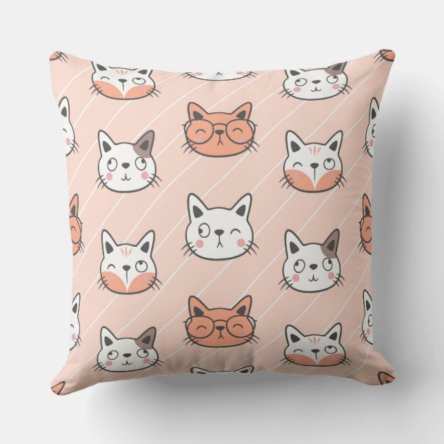 Coussin Cute chat chaton doodé sans couture motif (Verso)