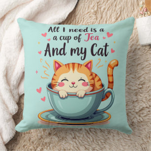 Coussin Cute Chat en Teacup Kawaii Art Cosy
