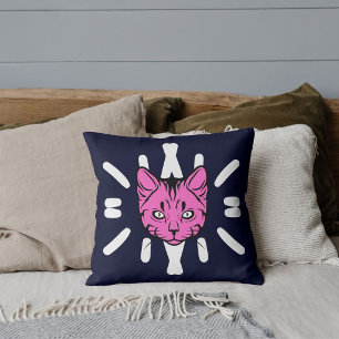Coussin Cute Chat Et Blancs Sur La Marine Profonde Moderne