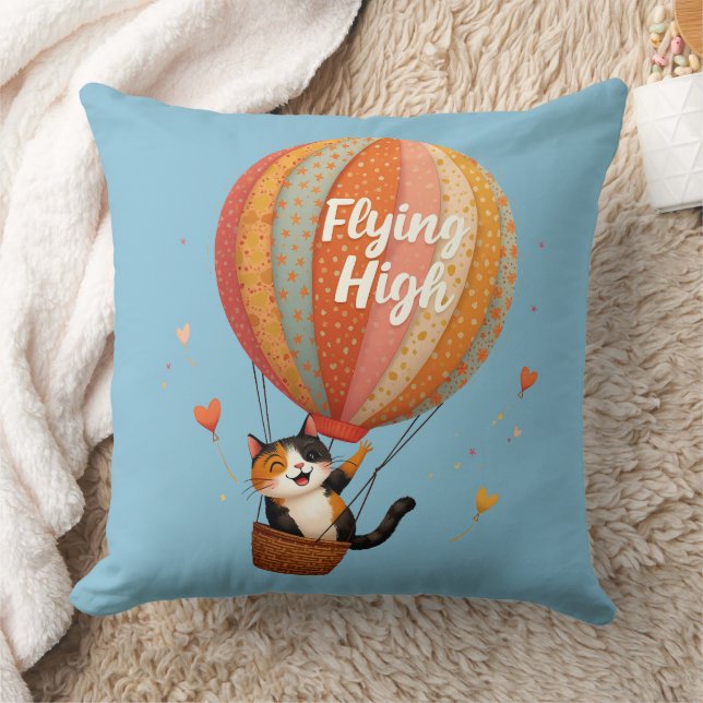 Coussin Cute Chat Hot Air Balloon Whimsical Art (Couverture)