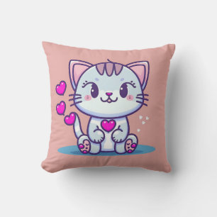 Coussin Cute Chat Kitten avec Coeurs Valentine Inspiré  