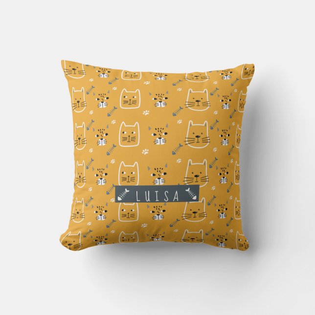 Coussin Cute Chat Motif moderne Personnalisé (Recto)