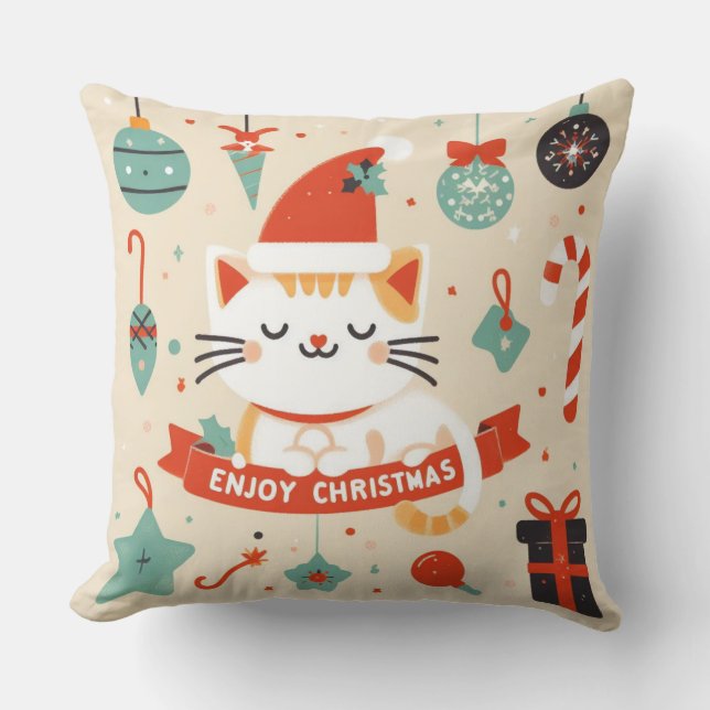 Coussin Cute chat Profitez de la saison de Noël (Recto)
