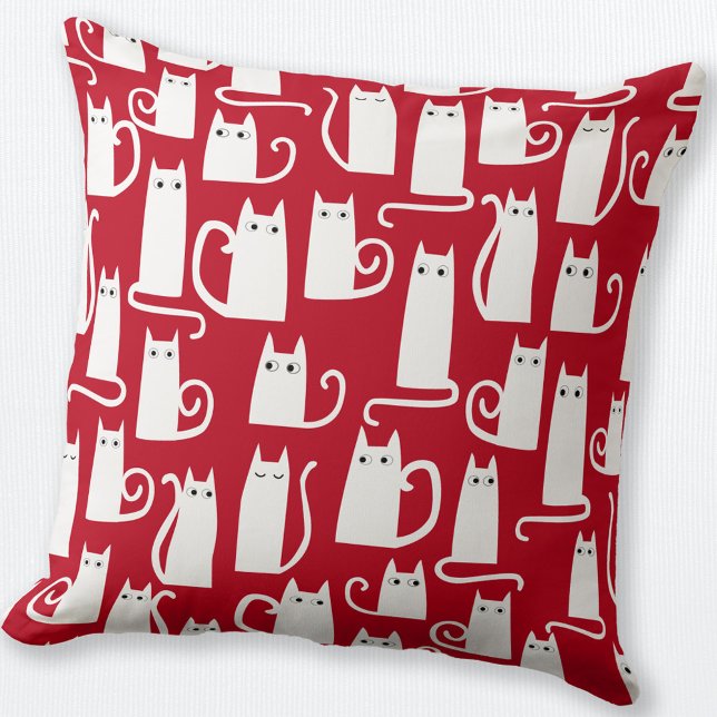 Coussin Cute chat rouge et blanc (Fun festive red and white cat throw pillow)