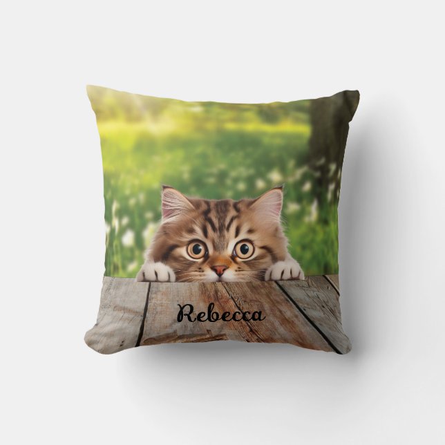 Coussin Cute chat Sibérien Peek (Recto)