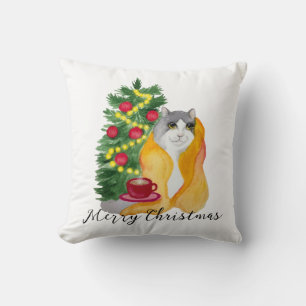 Coussin Cute chat sous une couverture confortable avec une
