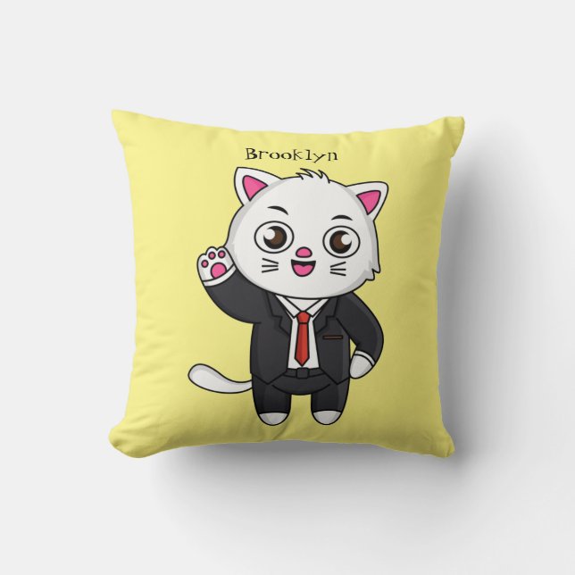 Coussin Cute chaton chat en costume d'affaires dessin anim (Recto)