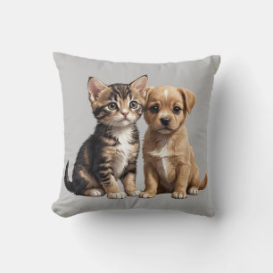 Coussin Cute chaton et chiot