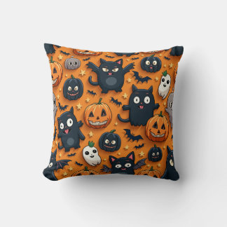 Coussin Cute chauve-souris et Citrouille de chats Hallowee