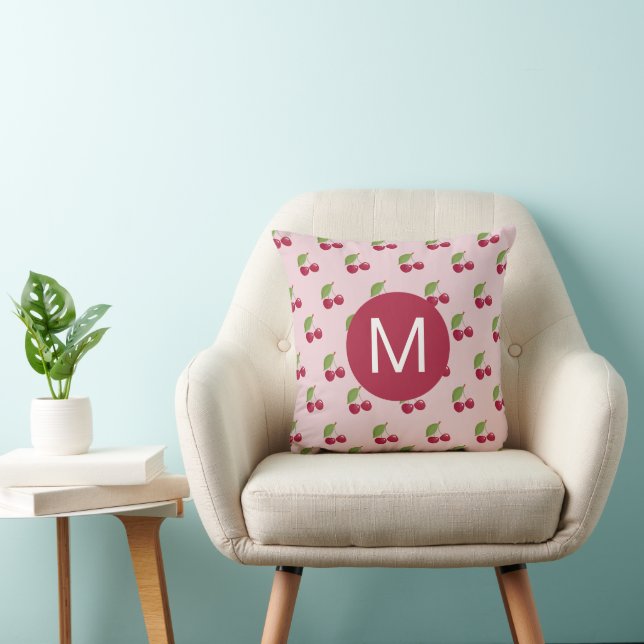 Coussin Cute Cherry Pattern Personalised Monogram (Chaise)