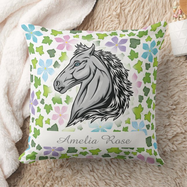 Coussin Cute Cheval Animal Floral Nursery Jeu d'oreiller (Couverture)