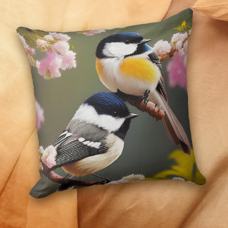 Coussin Cute Chickadees Spring Birds