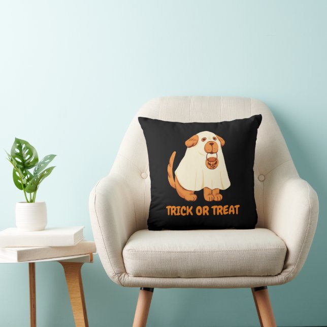 Coussin Cute Chien Ghost tour ou réglez Orange halloween f (Chaise)