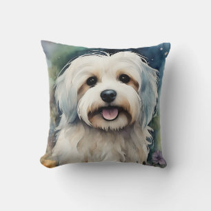 Coussin Cute chien Havanais en aquarelle