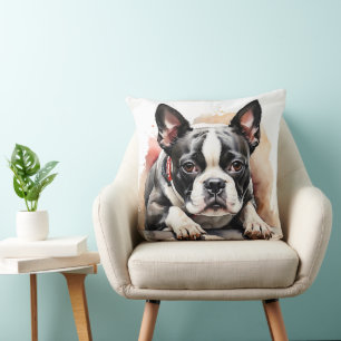 COUSSIN CUTE CHIEN POPULAIRE DE BOSTON BLANC ET NOIR
