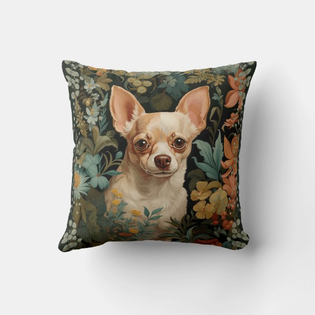 Coussin Cute Chihuahua in William Morris Style Garden (Verso)